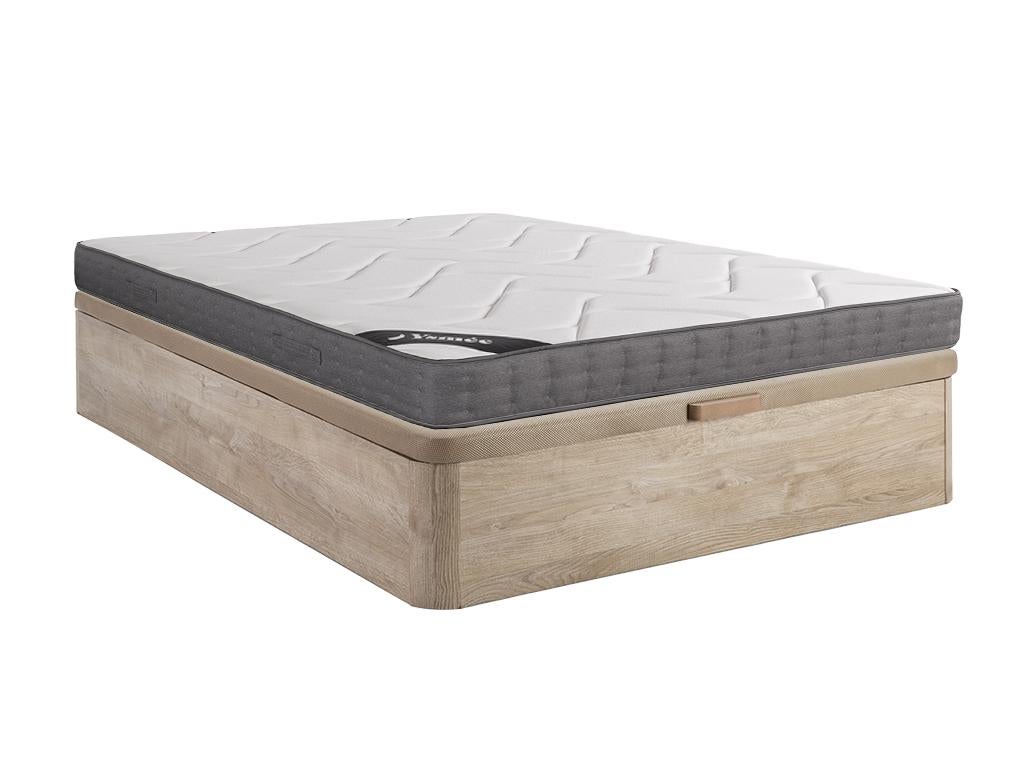 Ensemble X Cm Sommier Coffre Naturel Clair Matelas Ressorts