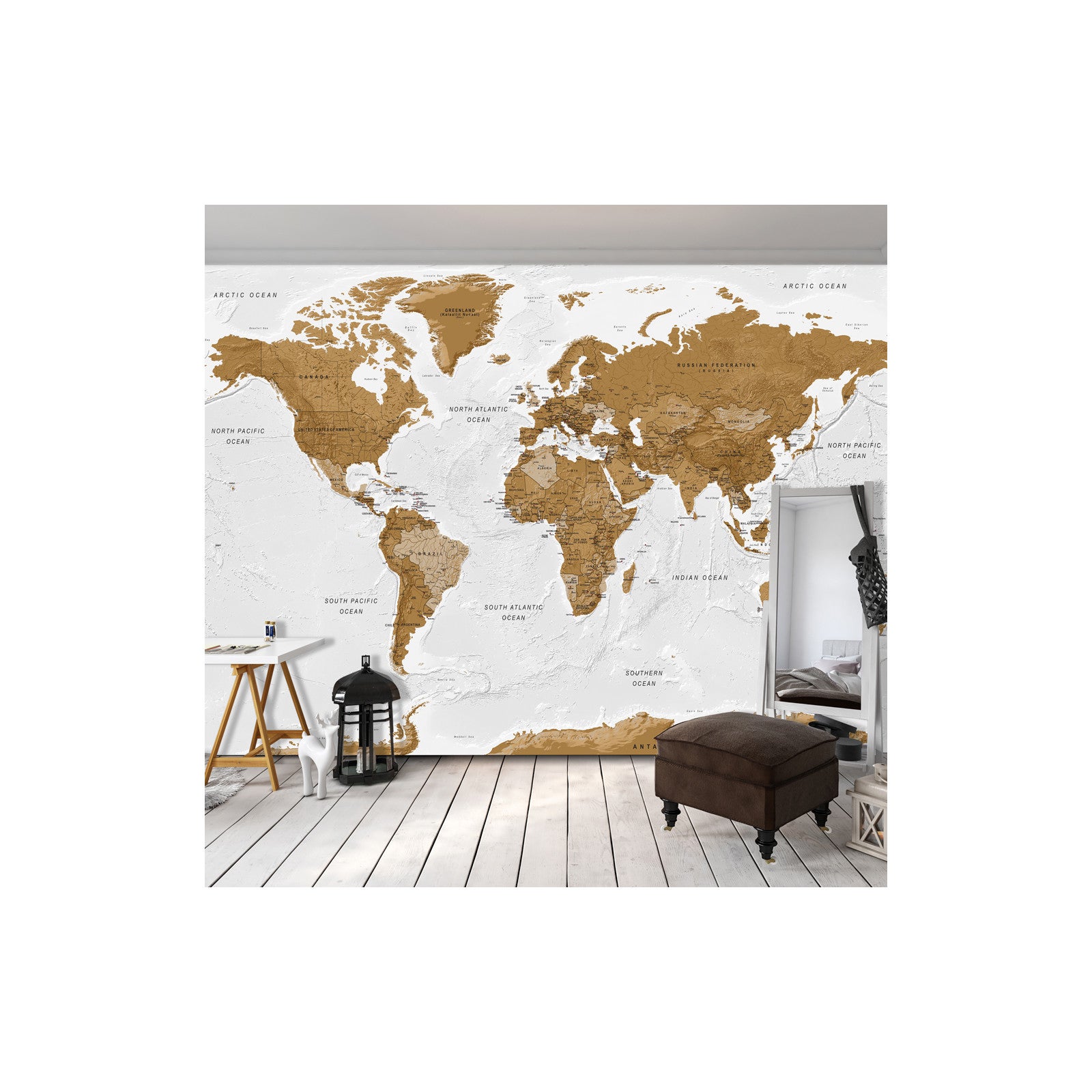 Papier Peint World Map White Oceans X Cm Leroy Merlin