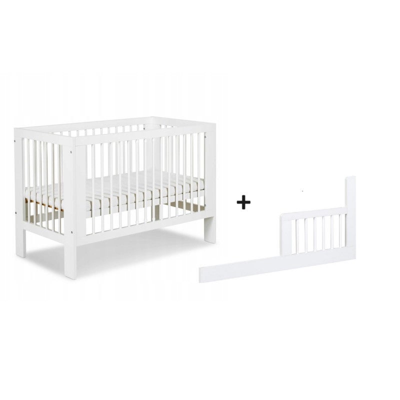 Lit bébé 120x60cm Blanc OLIVE barreaux amovible et barrière de sécurité