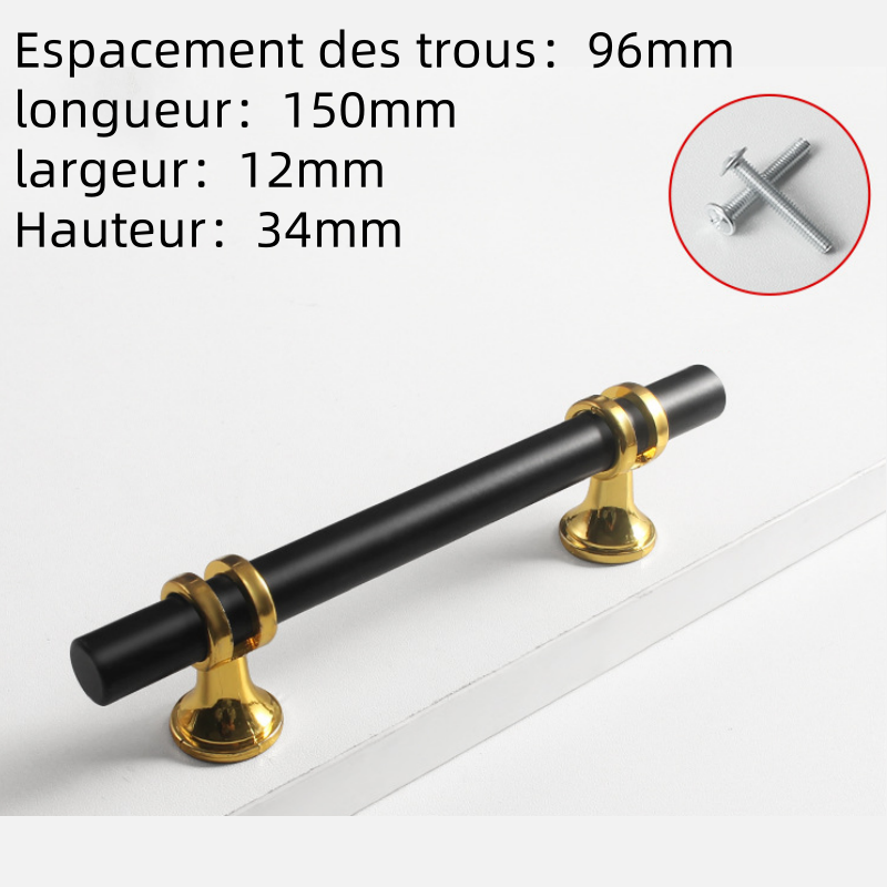 Poign E De Porte Cylindrique Noir Dor Acier Inoxydable Distance