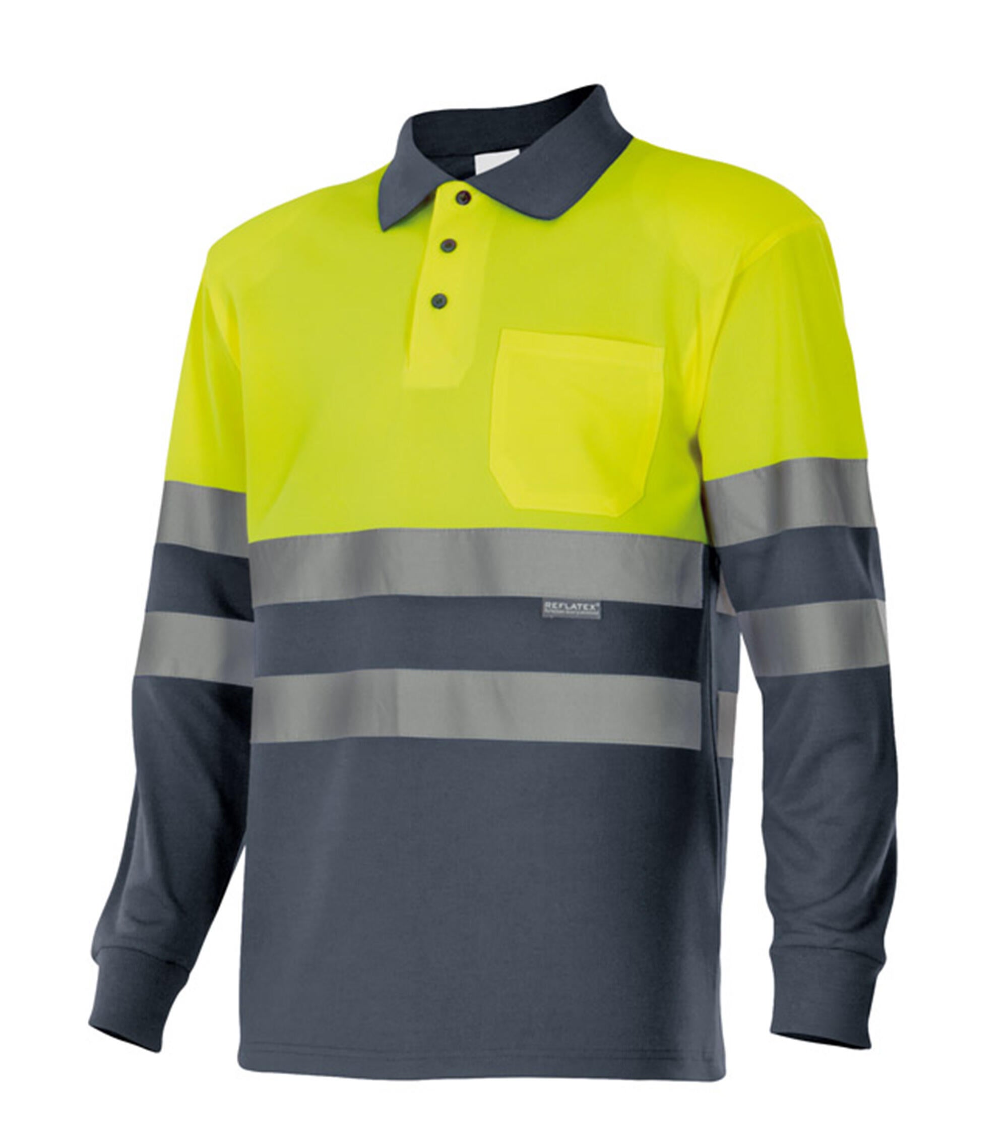 Polo Bicolor Manga Larga Av VELILLA Gris Amarillo Flúor XL Leroy