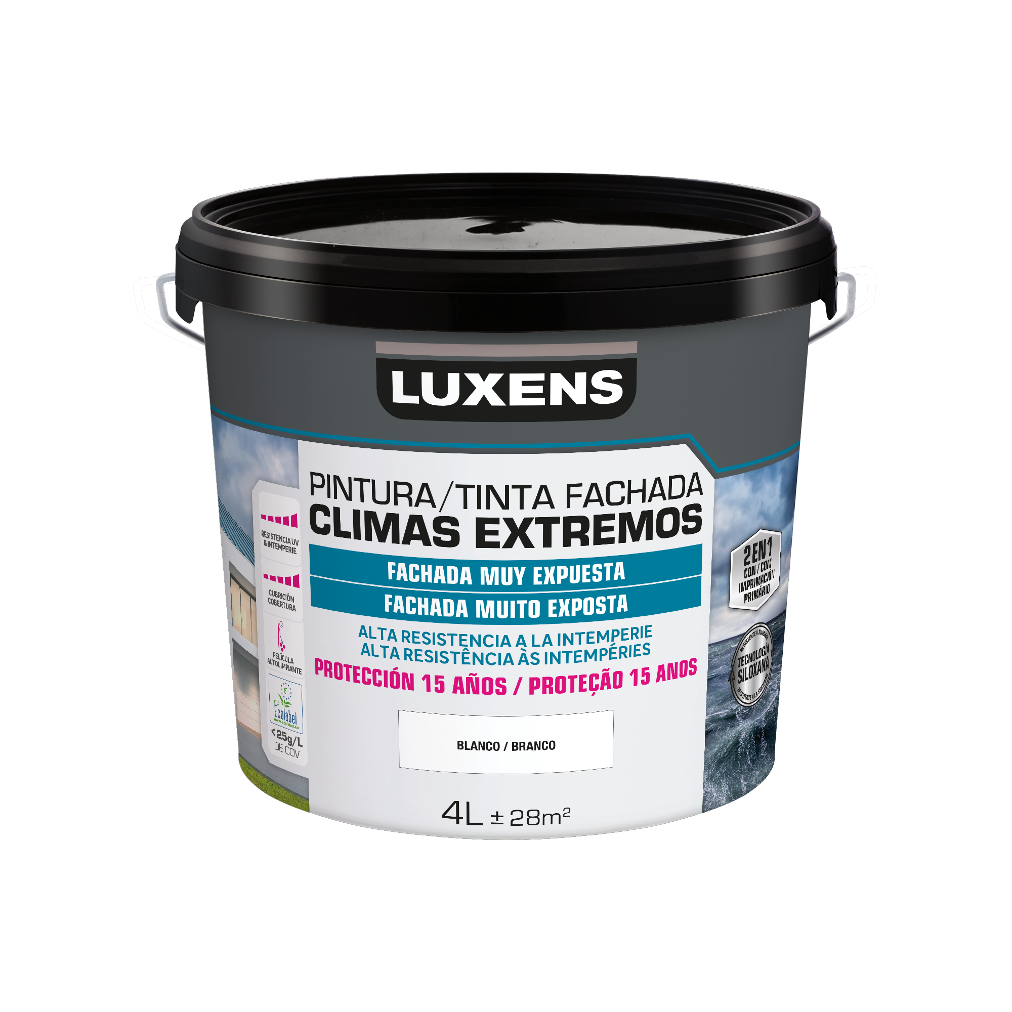 Pintura para fachadas mate monocapa 15 años climas extremos LUXENS 4L