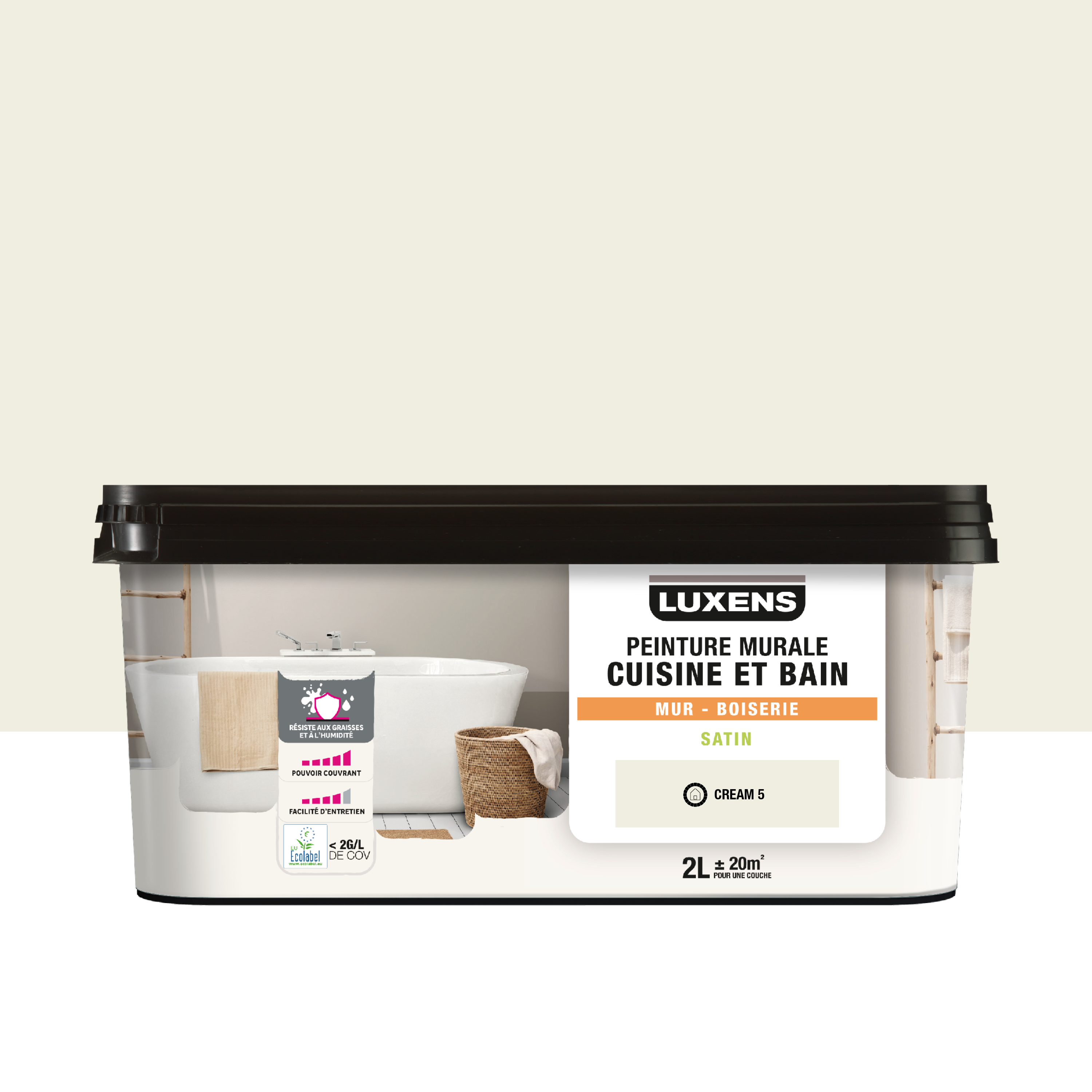 Peinture Mur Cream 5 Satin LUXENS Cuisine Et Bain 2l Leroy Merlin