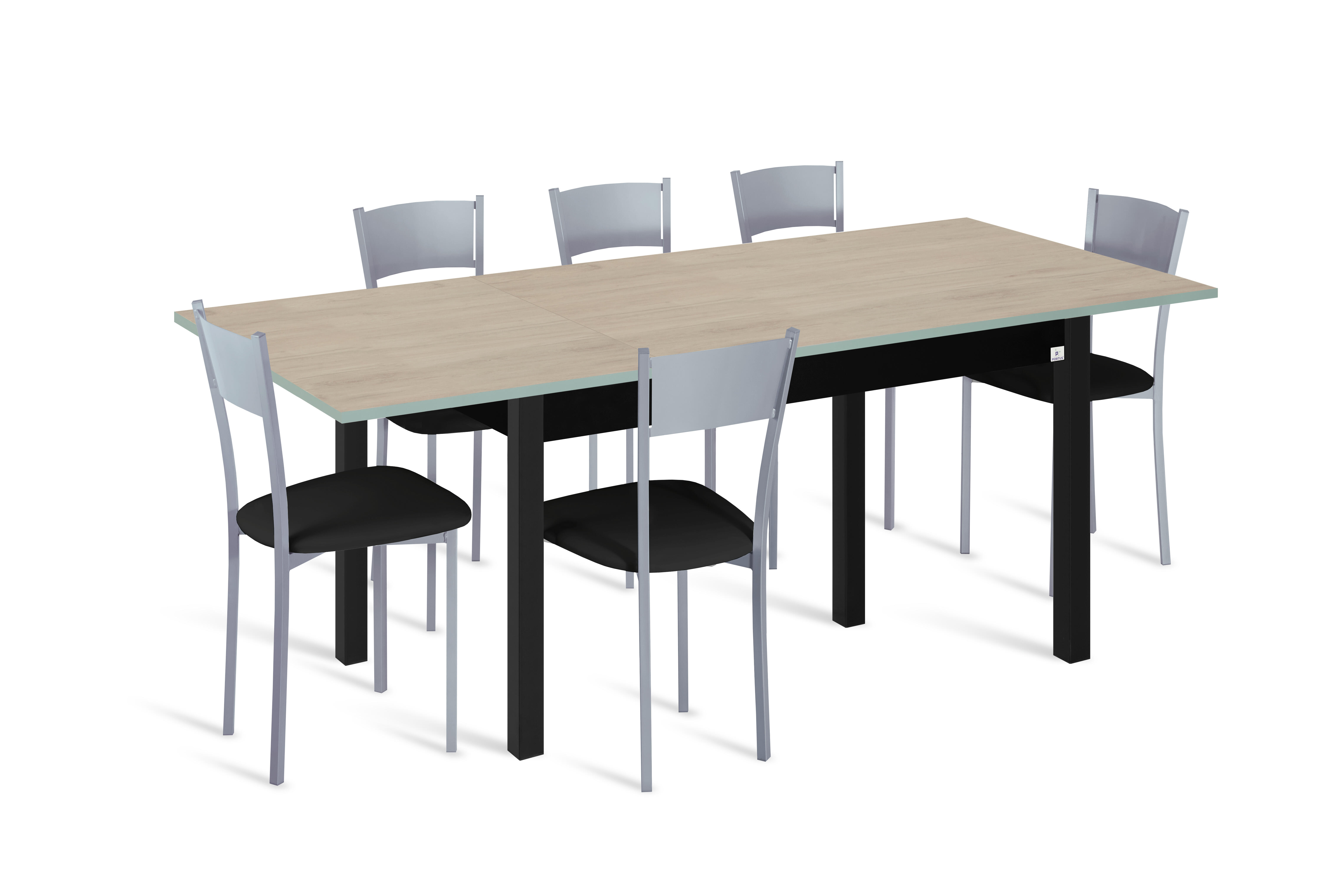 Conjunto De Mesa Extens Phyna 120 180 X80 Roble Neg 6 Sillas