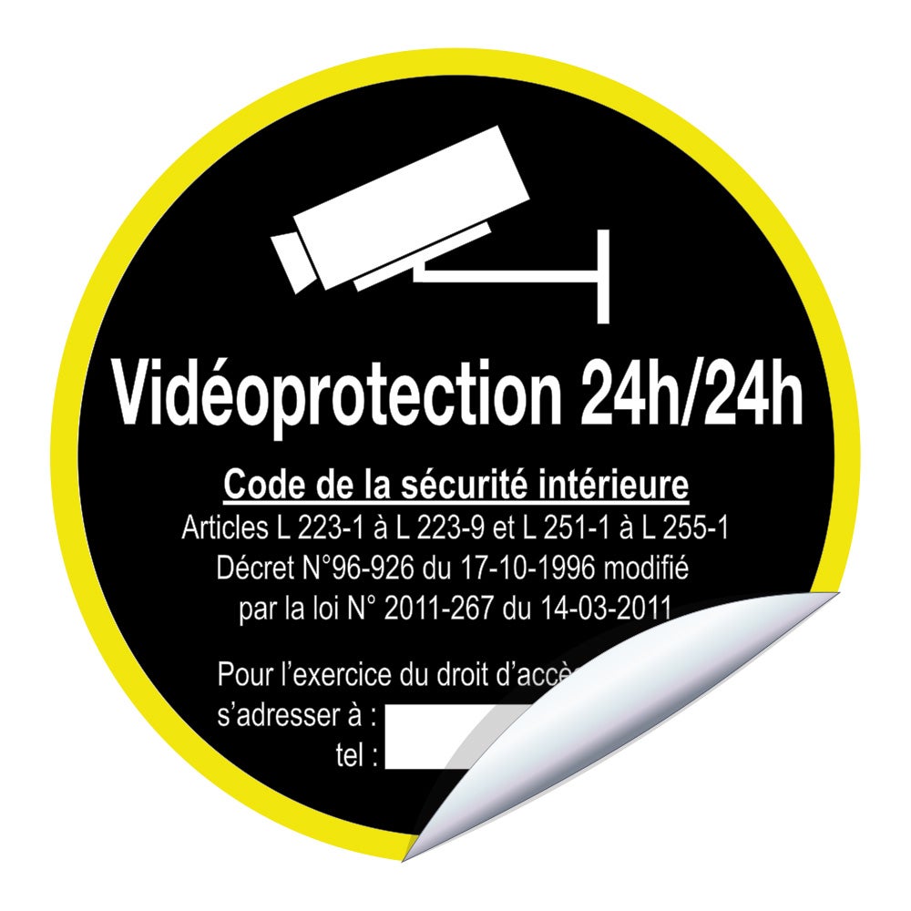 Disque de signalisation adhésif haute visibilité Vidéoprotection 24H 24