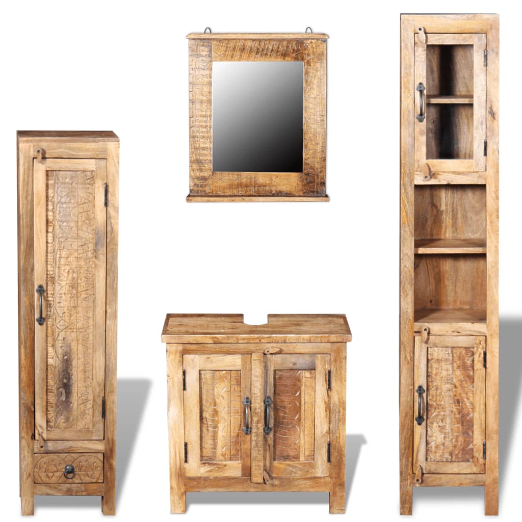 Mueble De Lavabo Y Espejo Y Armarios Laterales Madera Mango Leroy