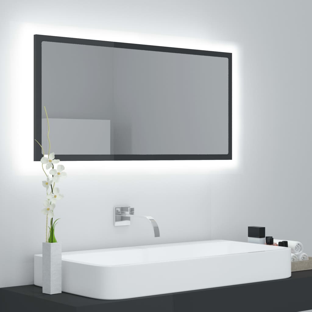 Maison Exclusive Espejo De Ba O Led Acr Lico Gris Brillo X X Cm