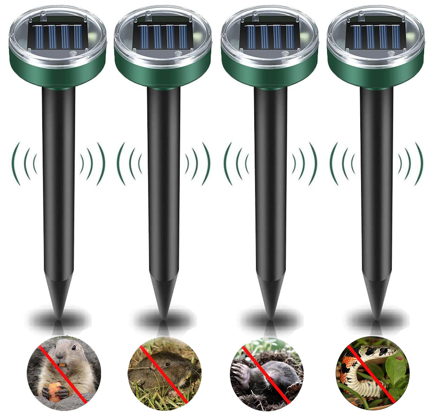 Répulsif solaire ultrasonique contre les taupes 4 pointes de