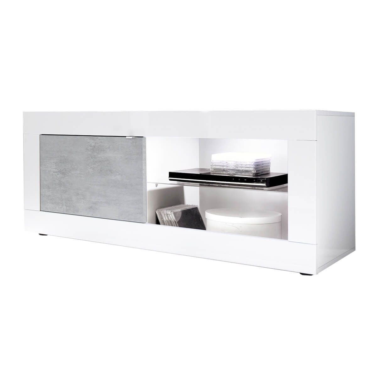 Otello Meuble Tv Portes Niches Finition Blanc Laqu Et Aspect