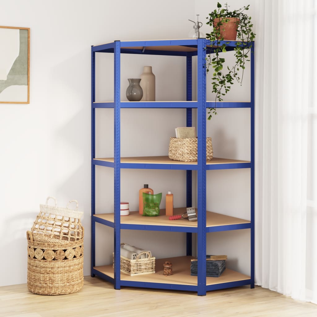 Maison Exclusive Étagère d angle à 5 niveaux Bleu Acier et bois d