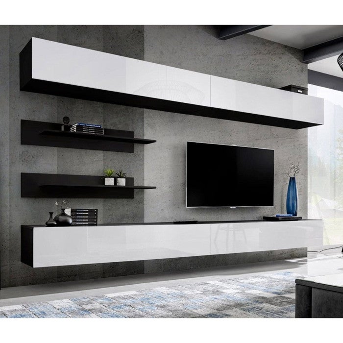 Meuble Tv Mural Design Fly Vi Cm Blanc Noir Leroy Merlin