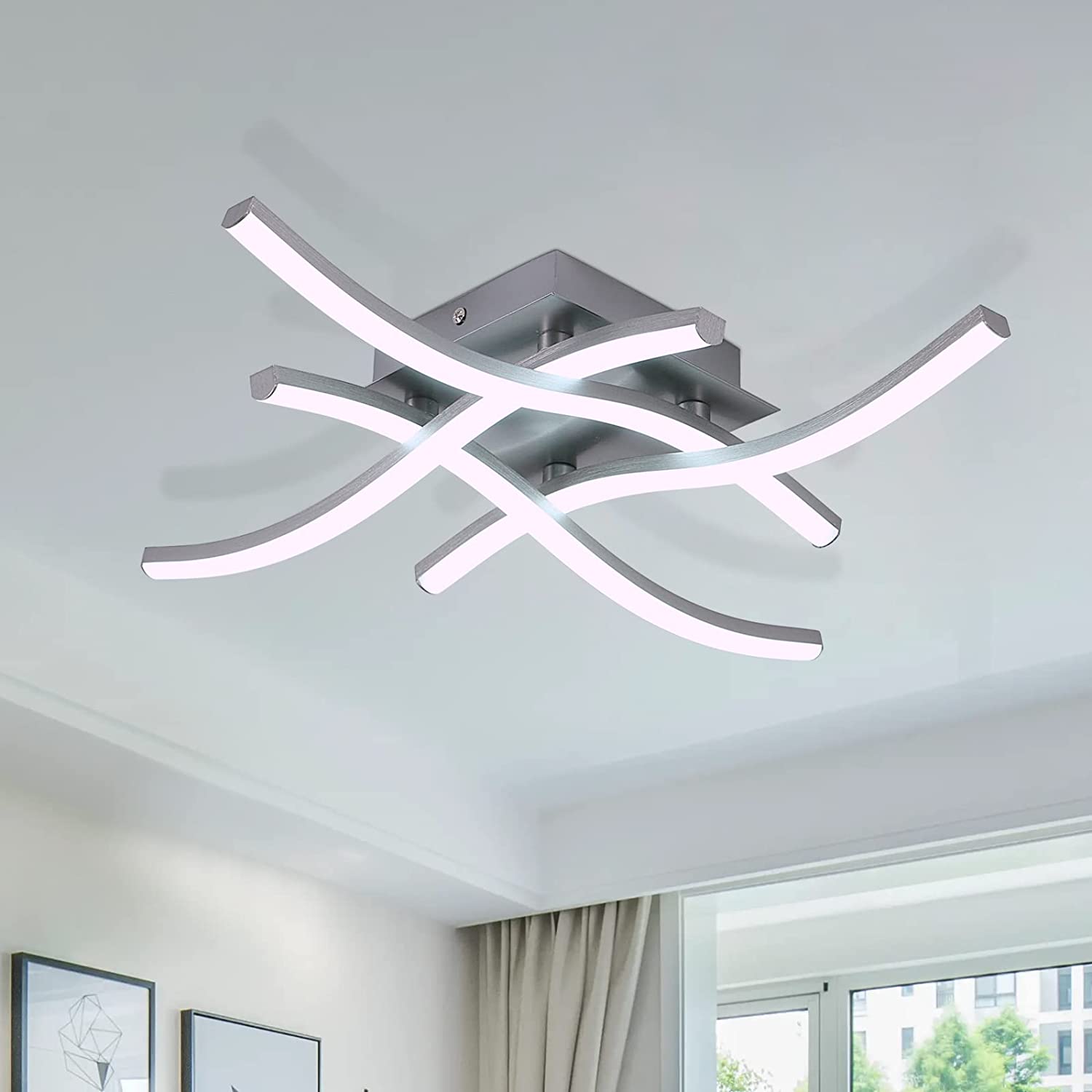 Goeco Plafonnier Led Design Incurv Luminaire Moderne Avec Barres