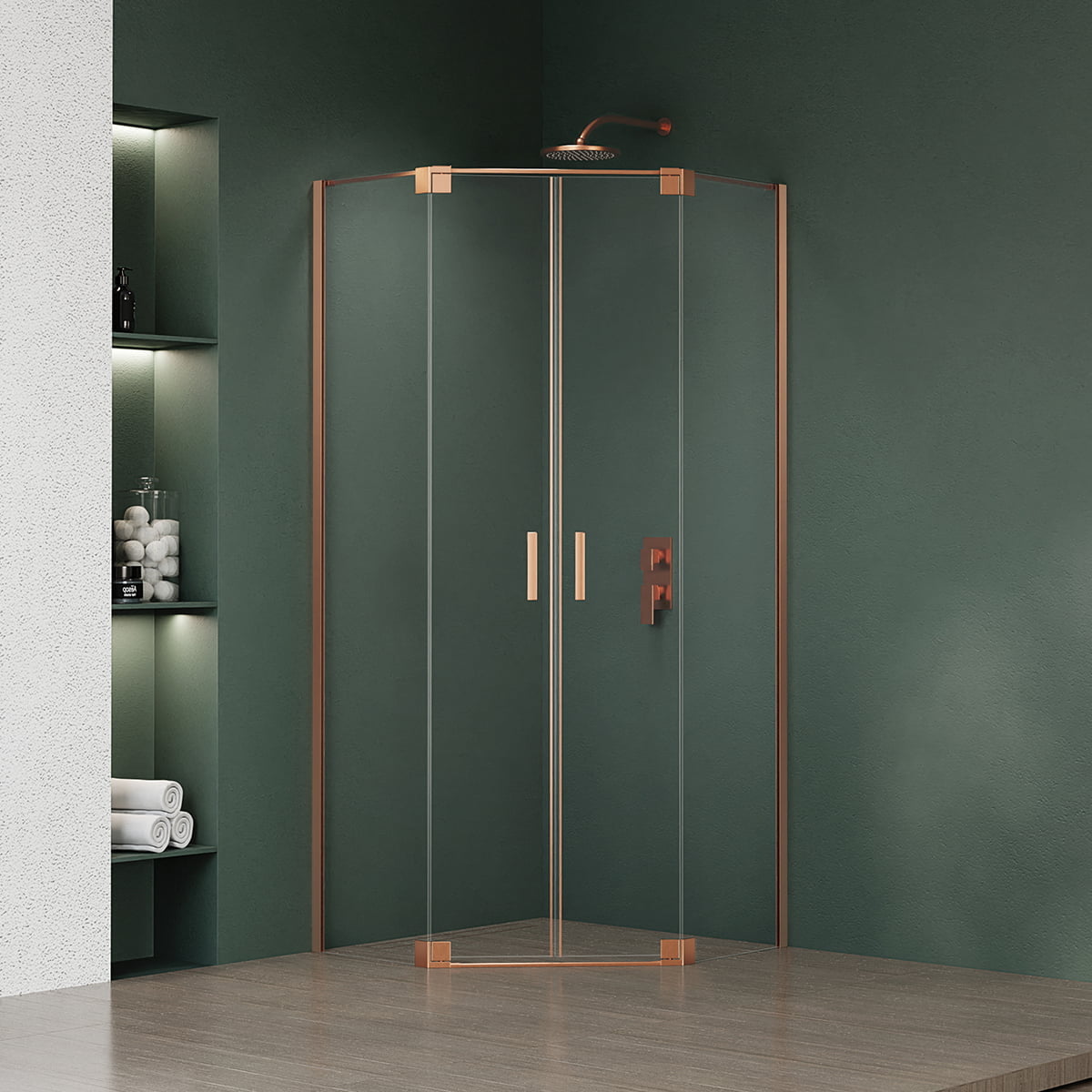 Cabine de douche cuivre brossé 90x90cm transparent 2 portes