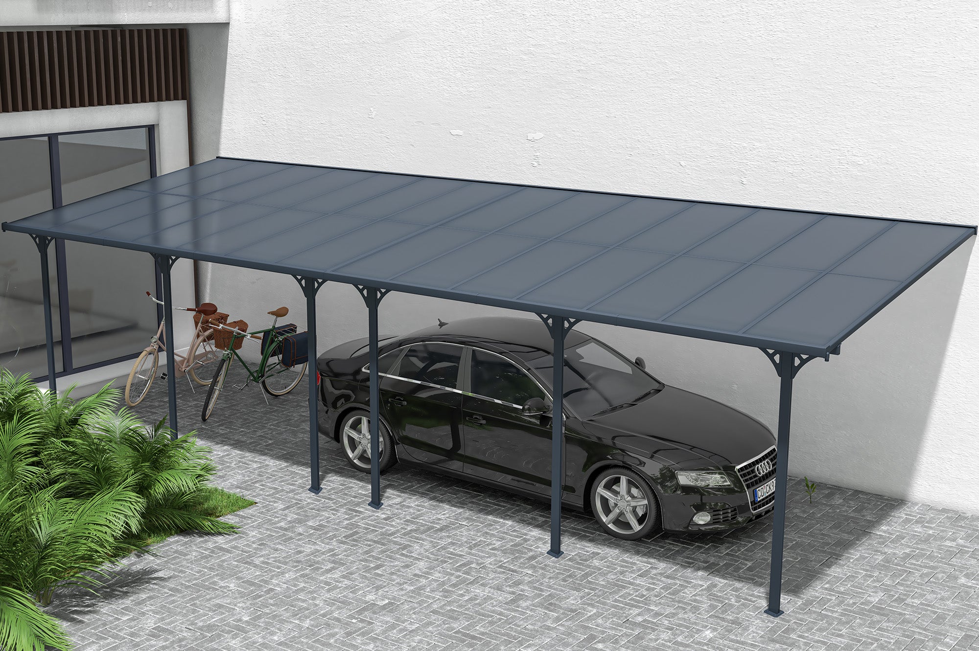 Pergola addossata posto auto coperto 27m² KLEO 900L300 grigio alluminio