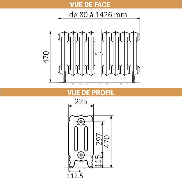 Radiateur Fonte Sur Pieds Hauteur 470mm Longueur 1098mm 577 Watt