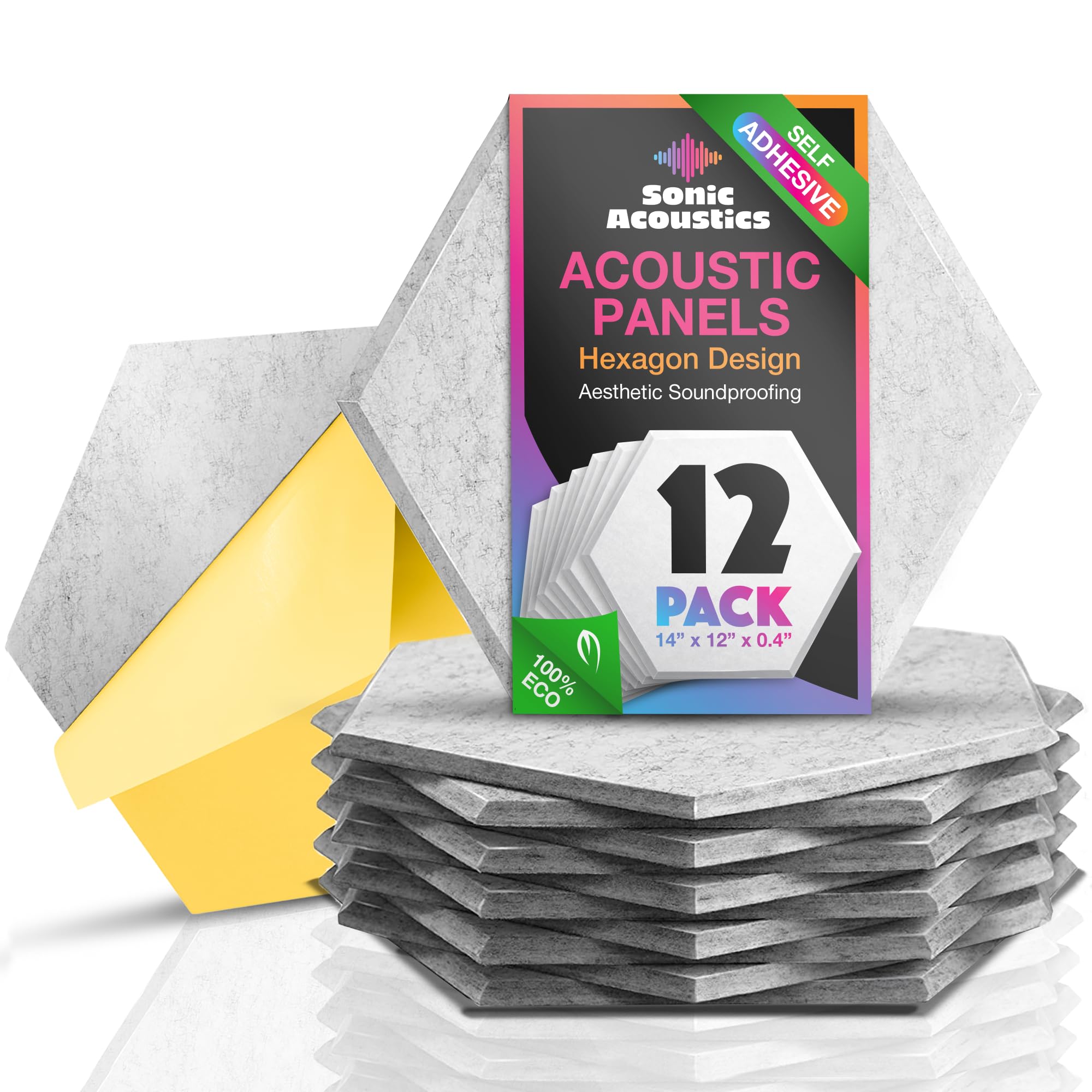 FSTOP Pack x12 Paneles Acústicos Hexagonales Sonic Acustic AUTOADHESIVO