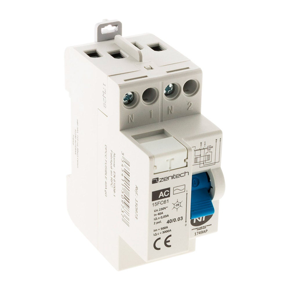 Interrupteur différentiel 40 2 30mA Type AC NF Zenitech Leroy Merlin