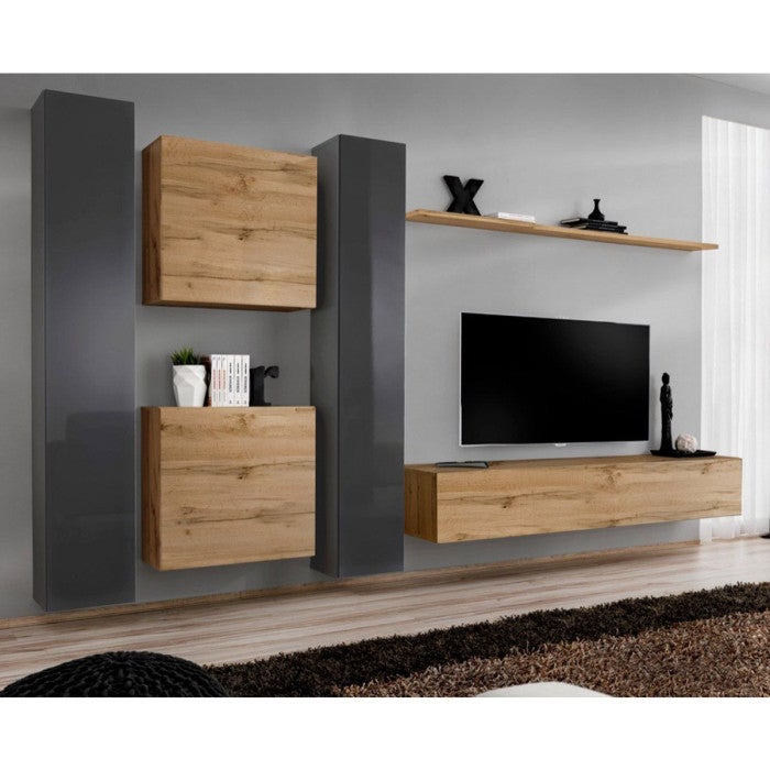 Meuble Tv Mural Design Switch Vi Cm Gris Naturel Leroy Merlin