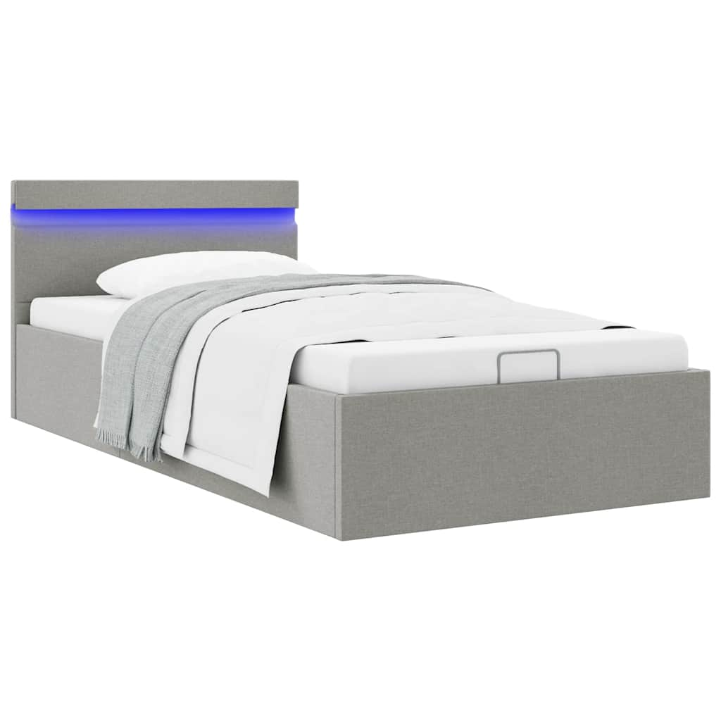 Cama canapé hidráulica almacenaje LED tela gris claro 90x200cm Leroy