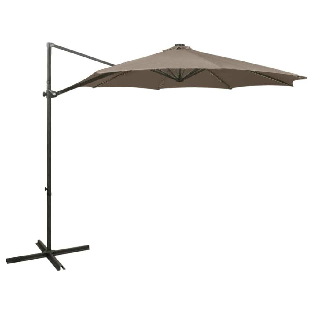 Parasol De Jardin En Porte Faux Et M T Et Lumi Res Led Taupe Vidaxl