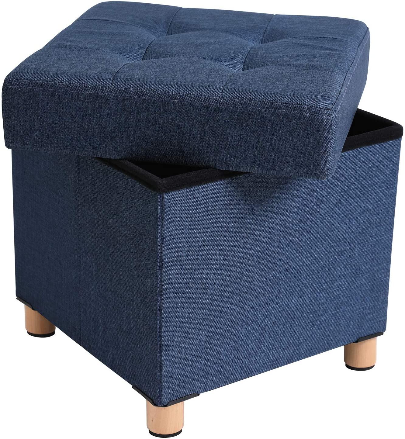 Banc de rangement tabouret rembourré pliable avec couvercle pieds en