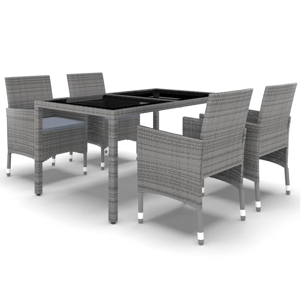 Mobilier à d ner jardin 5 pcs Résine tressée verre trempé Gris Leroy