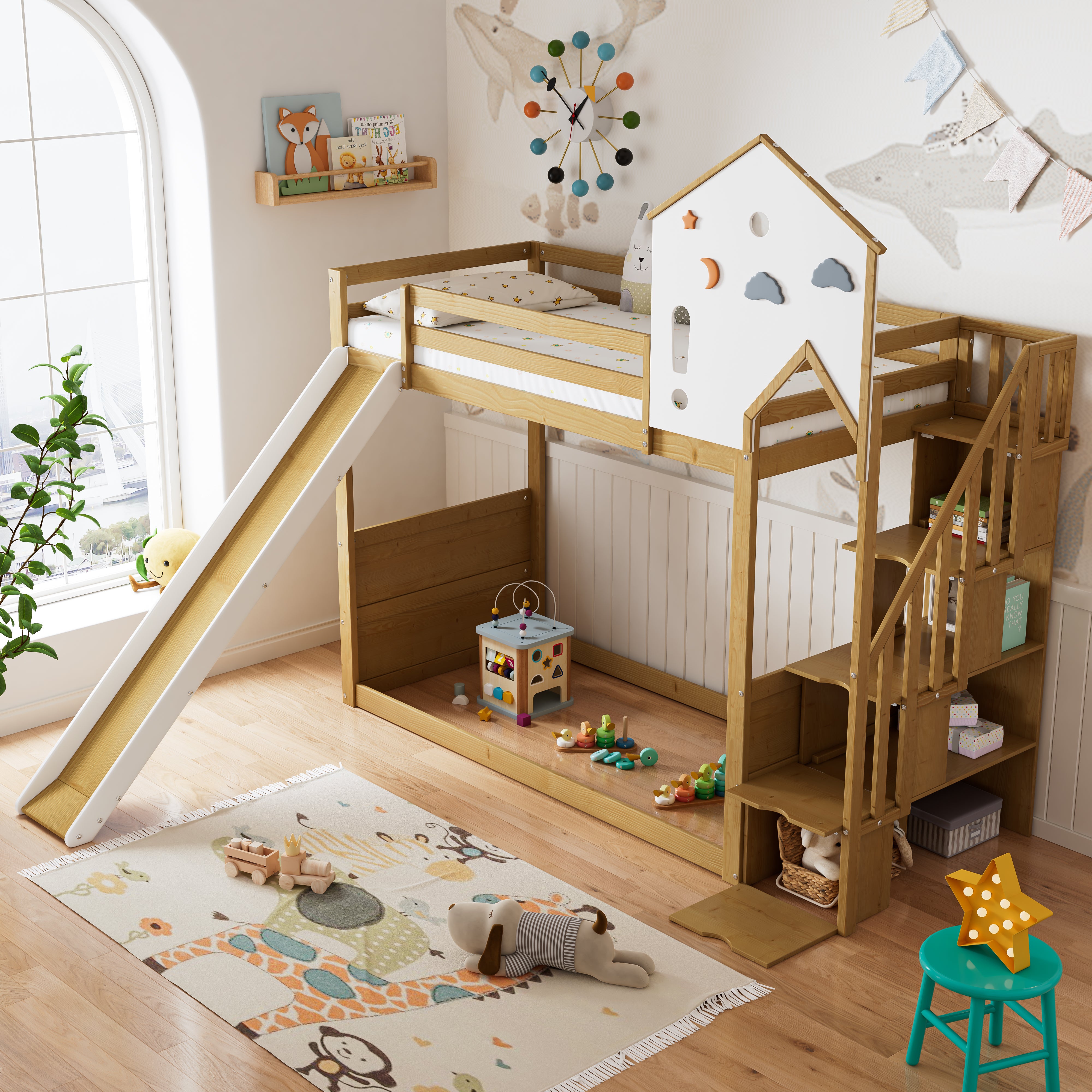 Lit Superpos Enfant Lit Cabane X Cm Avec Escalier D Angle Toit