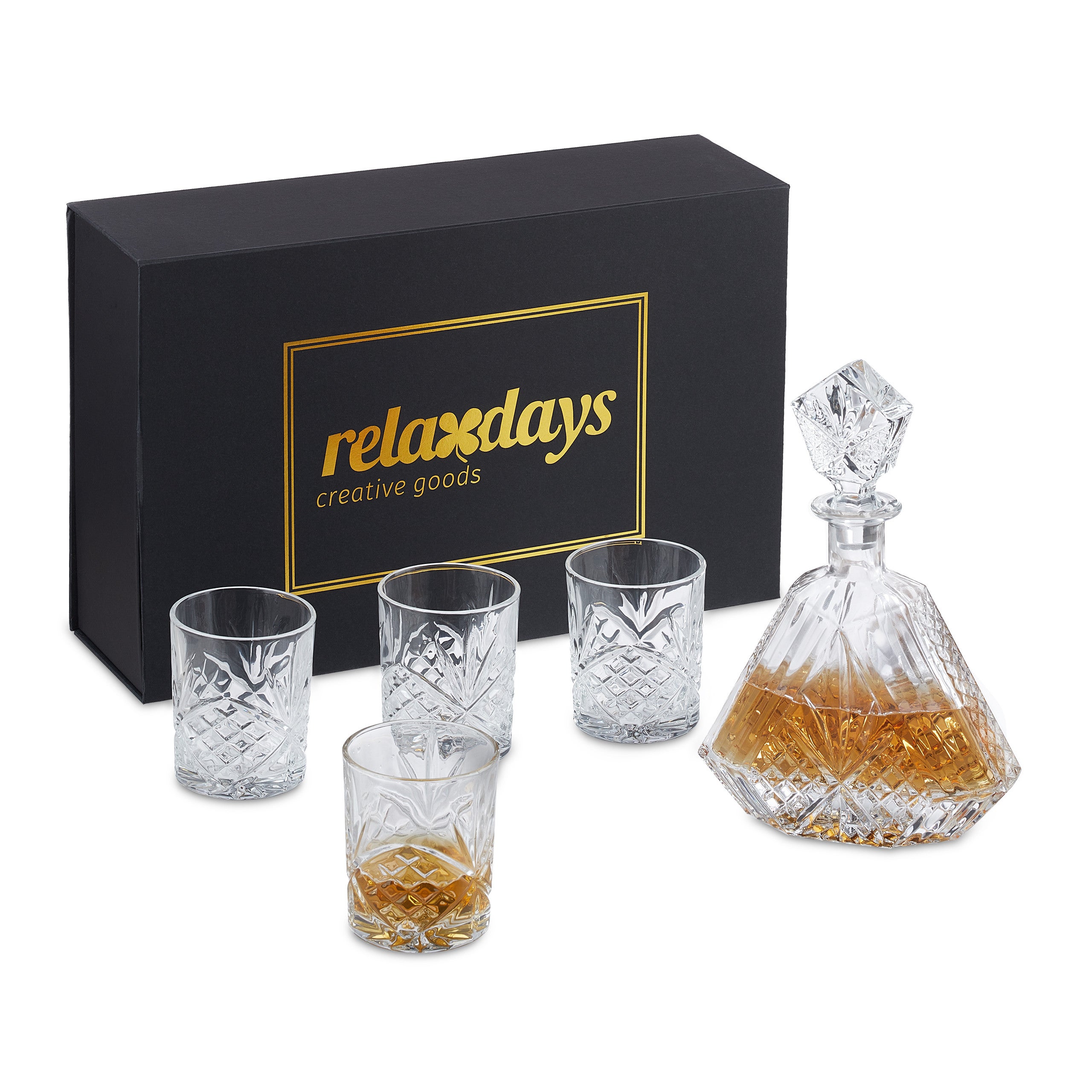 Relaxdays Set De Whisky 5 Piezas Decantador 650 Ml 4 Vasos 330 Ml