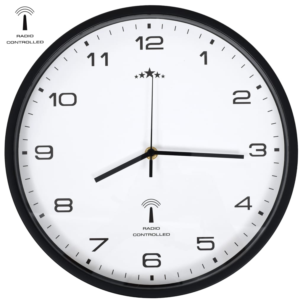 VidaXL Reloj Radiocontrol De Pared Cuarzo Blanco Y Negro 31 Cm Leroy