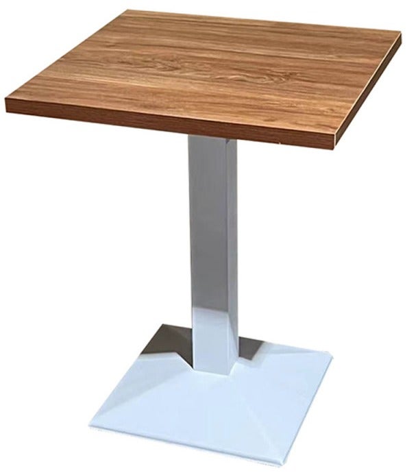 Table de bar carrée bois foncé et pied acier blanc Snooka 70cm Leroy