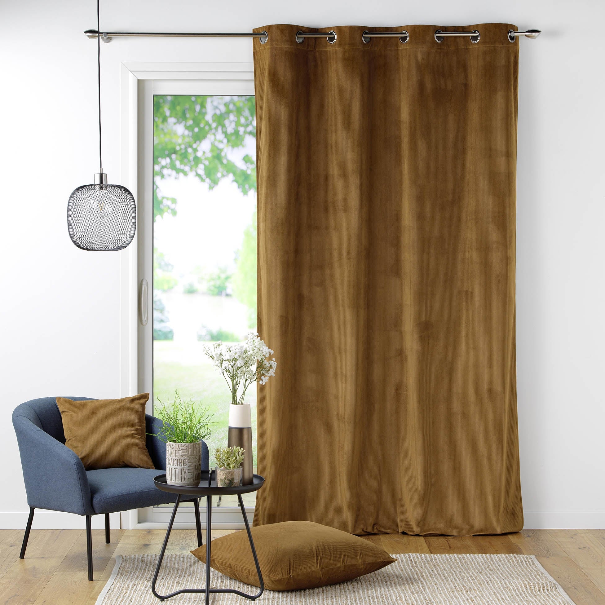 Rideau tamisant à oeillets 140 x 260 cm velours côtelé Casual Camel