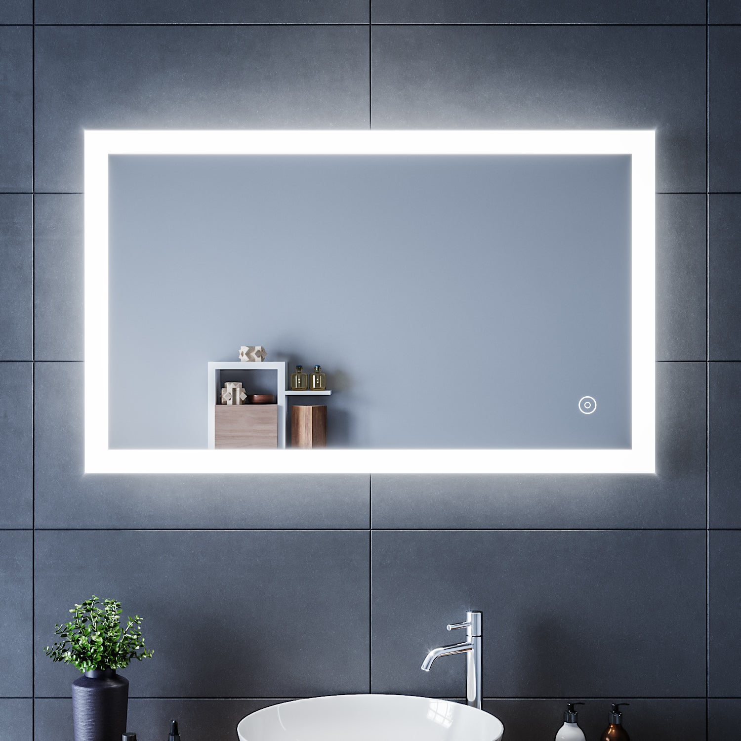 SIRHONA LED Espejo de Baño con Iluminación 100x60cm LED Espejo de Pared