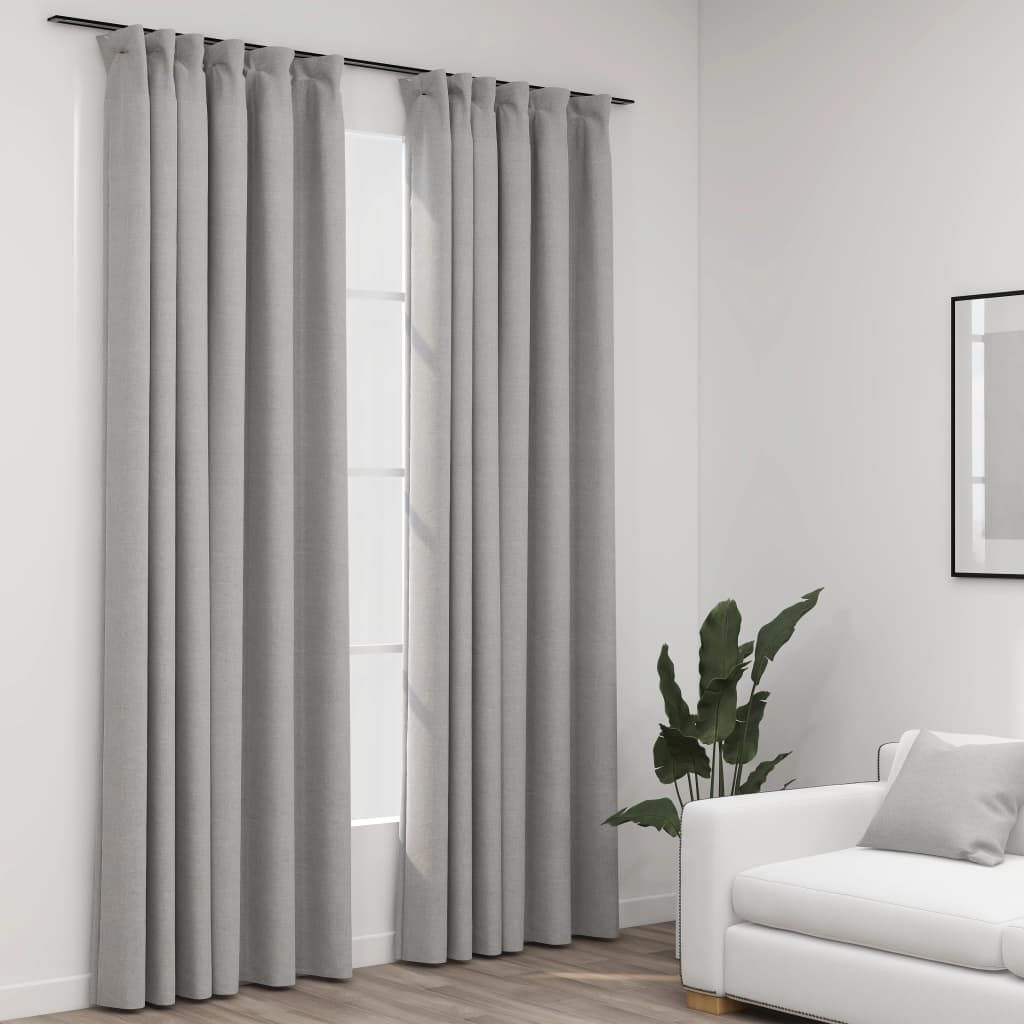 Maison Exclusive Cortinas Opacas Con Ganchos Look De Lino Pzas Gris