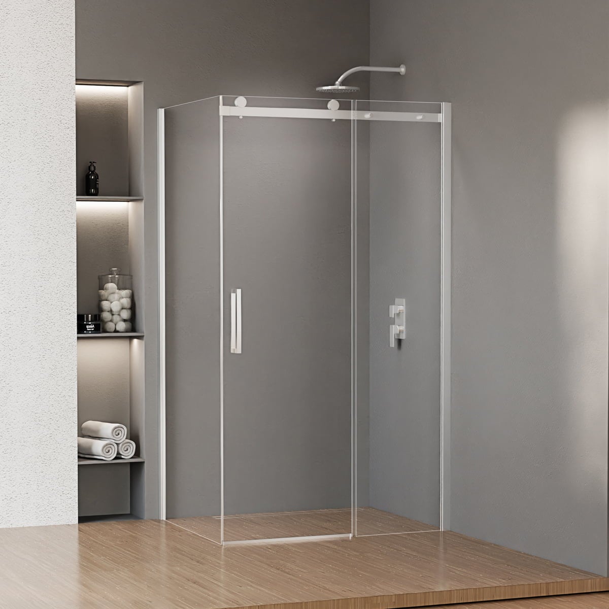 Cabine de douche chromé 100x90 cm coulissante transparent FLUENTA