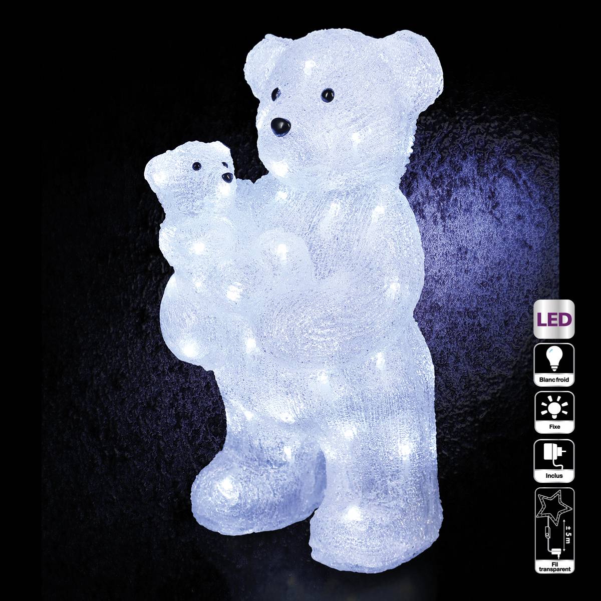 Ours et ourson lumineux extérieur H44cm 56 LED transfo Feeric lights