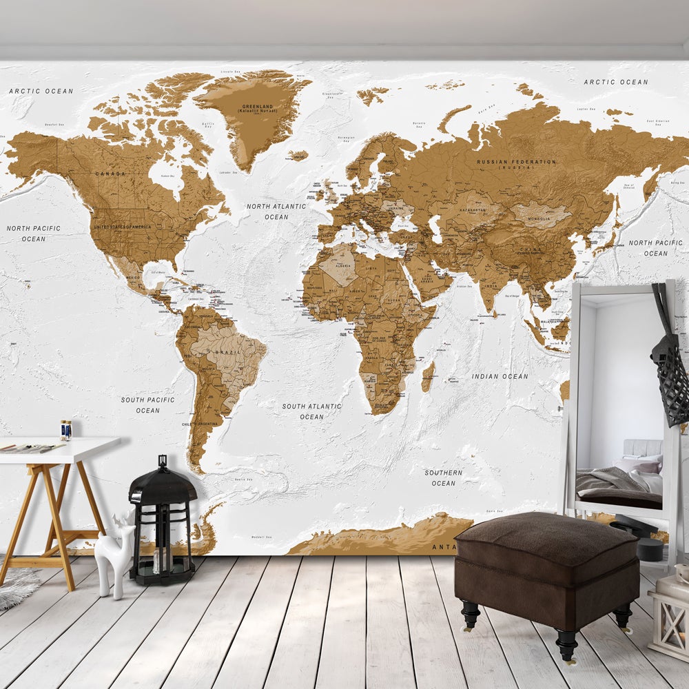 Fotomurale Adesivo World Map White Oceans 441x315 Leroy Merlin