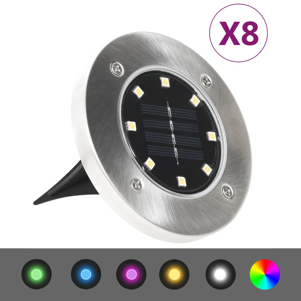 VidaXL Lámparas solares de suelo 8 unidades luces LED color RGB Leroy