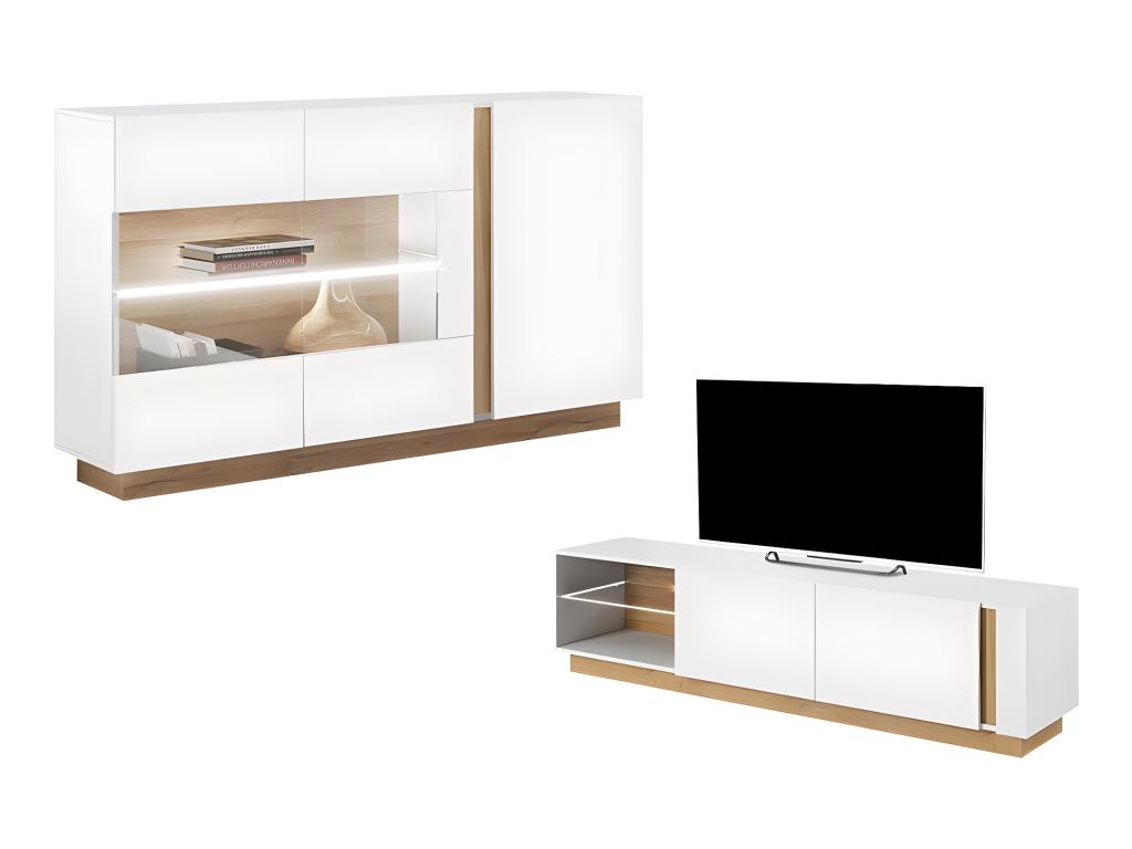 Conjunto Aparador Y Mueble Tv Blanco Brillante Y Natural Comedor