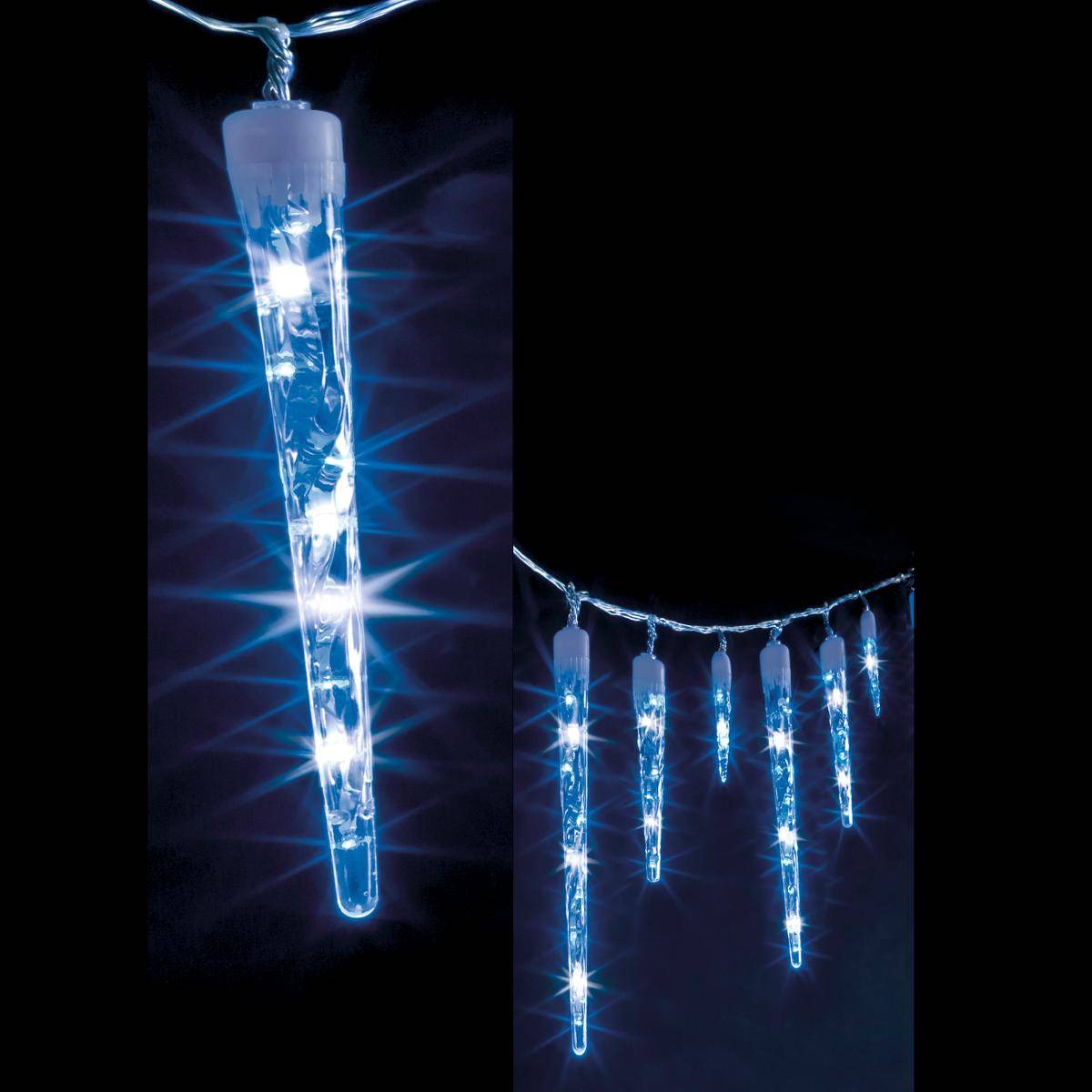 Rideau stalactite extérieur 10 glaçons 63 LED blanc froid bleu Feeric