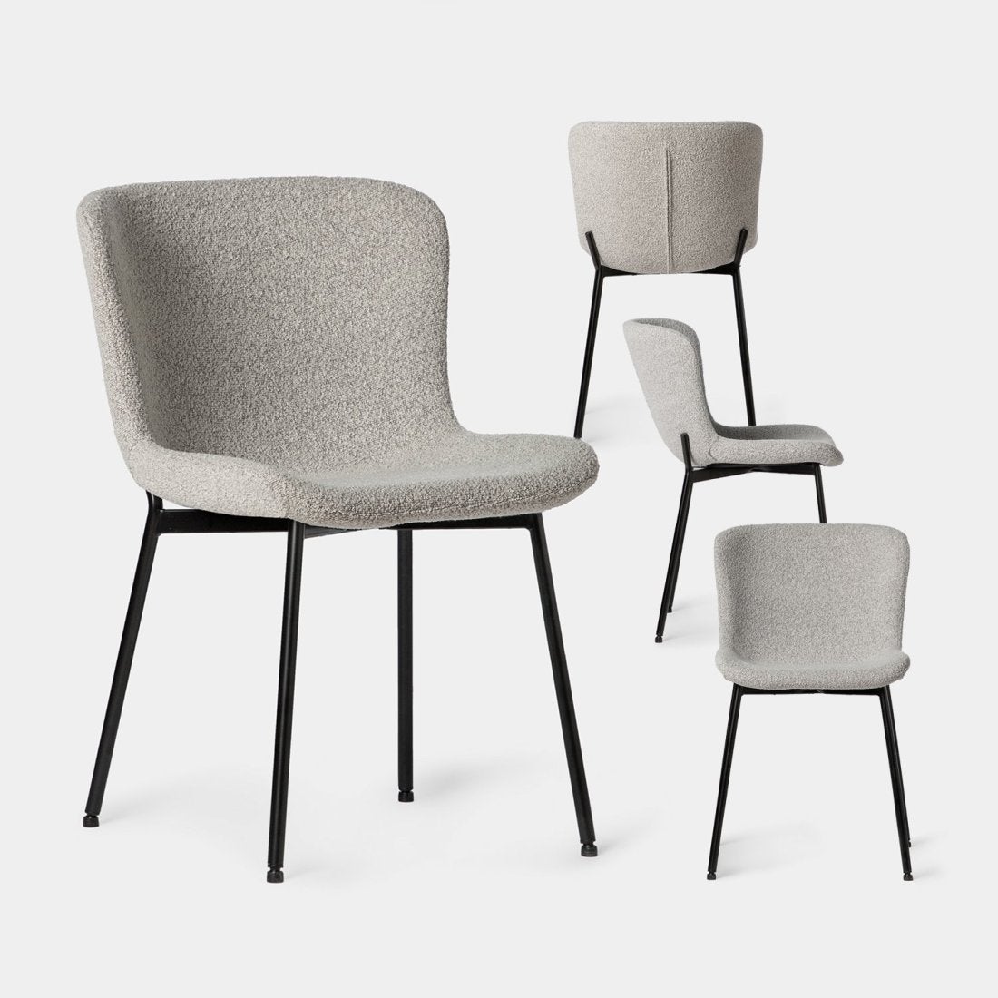 Pack 4 chaises de salle à manger tapissées en bouclé gris avec pied