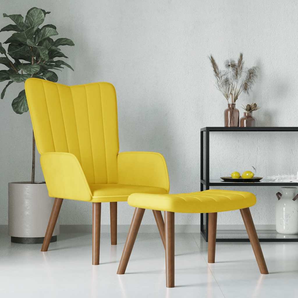 Chaise De Relaxation Avec Repose Pied Jaune Moutarde Velours VidaXL