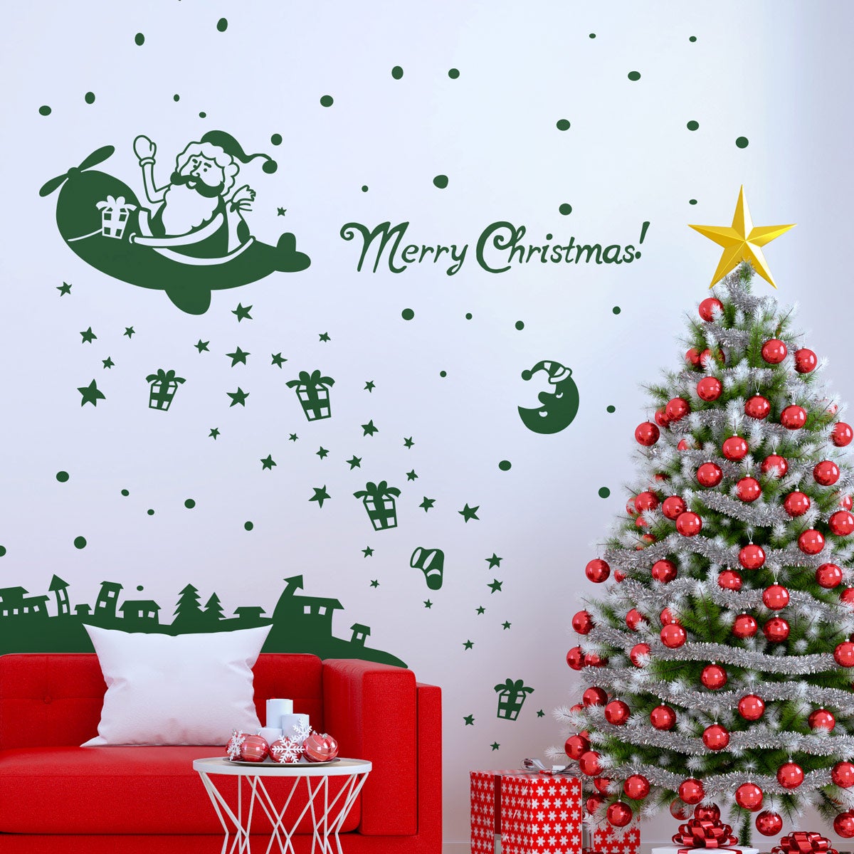 Sticker Ambiance Merry Christmas X Cm Vert Autocollants