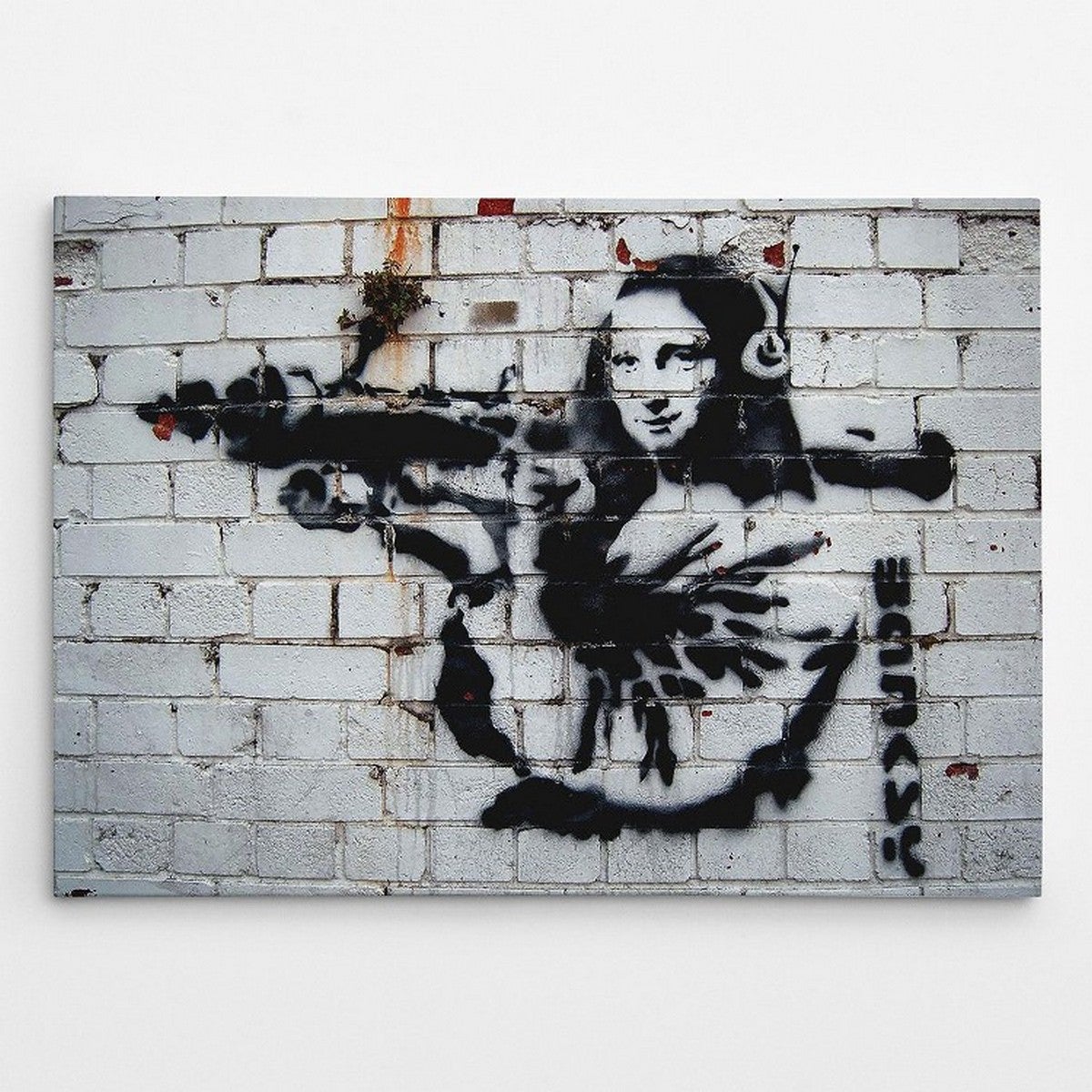 Impression Sur Toile Banksy Monna Lisa Polyester Bois Gris Noir