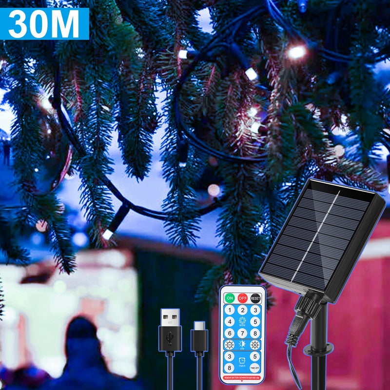 30M 300LEDs Guirlande Lumineuse Solaire 8 Modes d Éclairage IP44