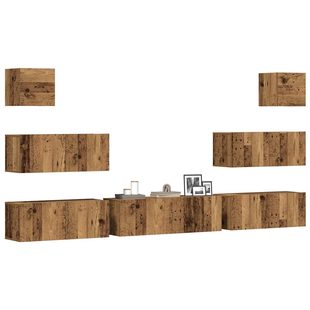 Vidaxl Conjunto De Mueble De Tv Piezas Montado La Pared Madera Vieja