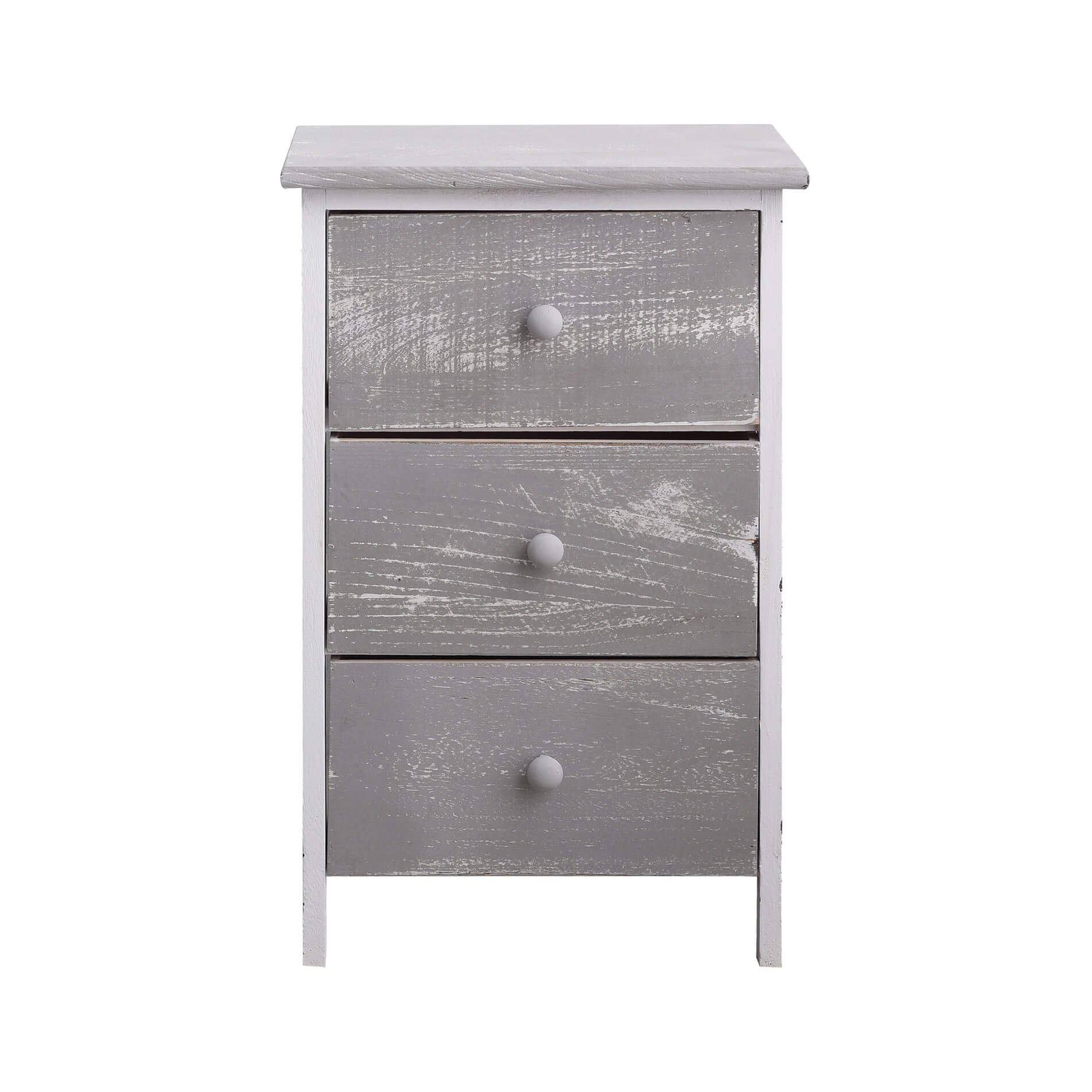 Mobili Rebecca Table De Chevet Commode 3 Tiroirs Bois Gris Blanc Shabby