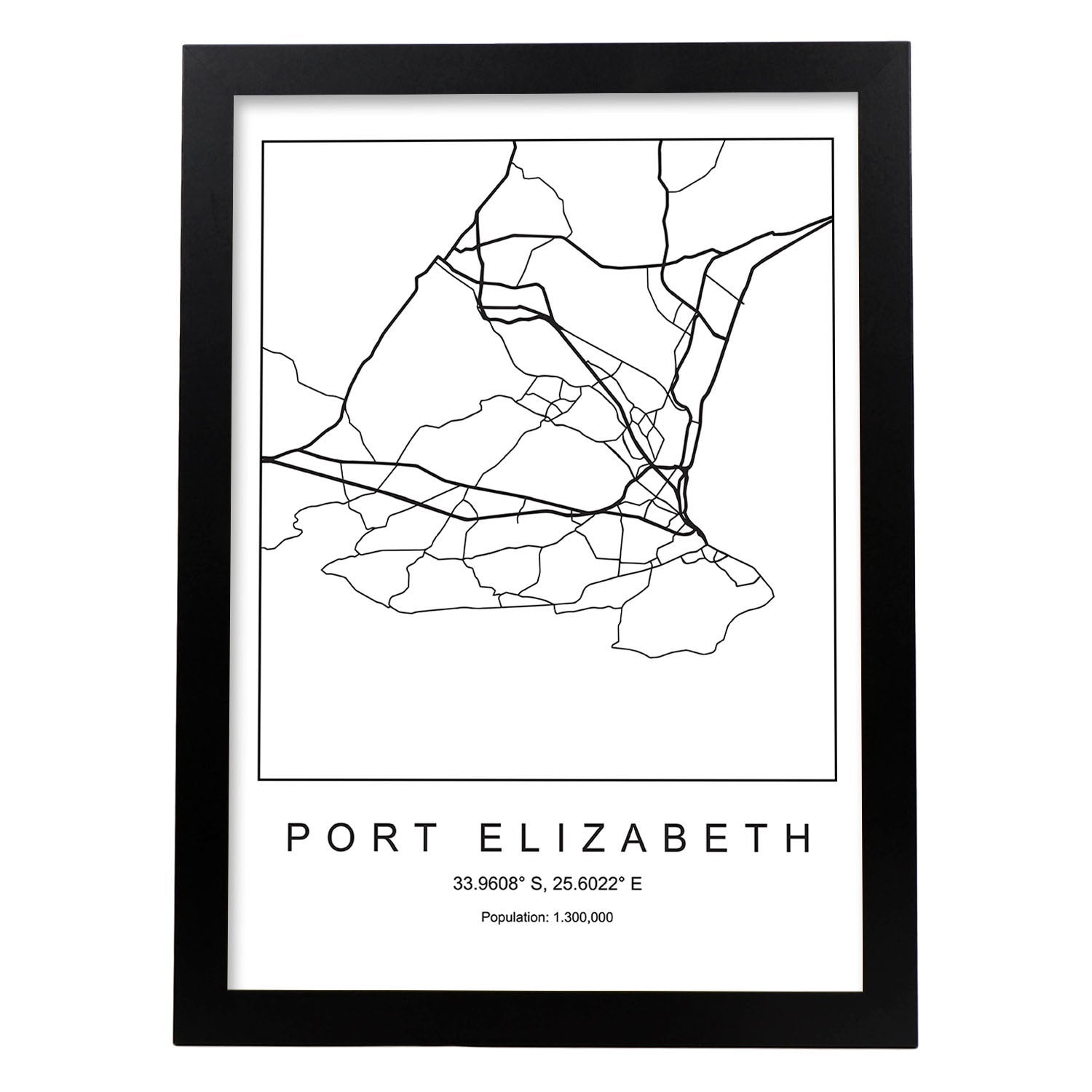 L Mina Mapa De La Ciudad Port Elizabeth Estilo Nordico En Blanco Y