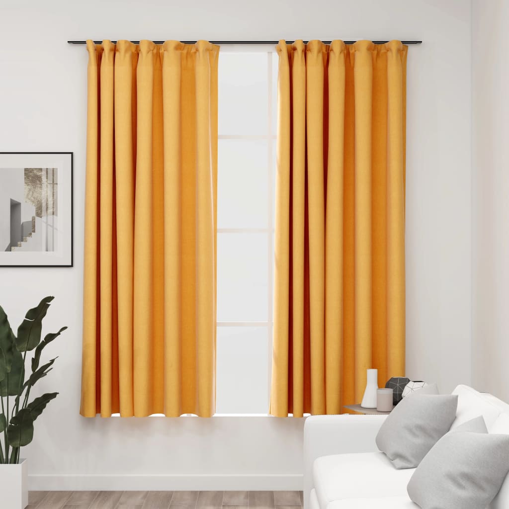 Maison Exclusive Cortinas Opacas Ganchos Look De Lino Pzas Amarillo