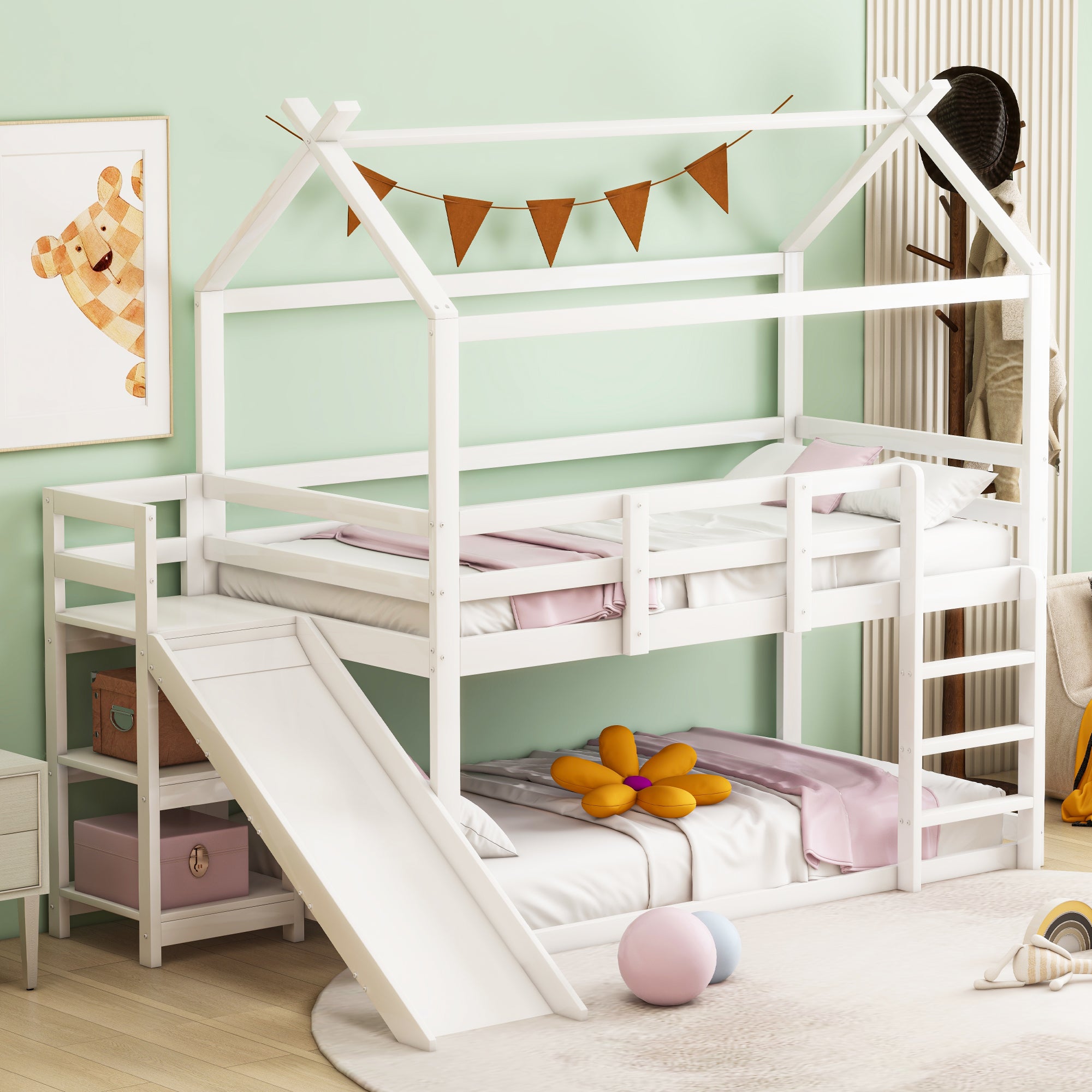 Lit Enfant Cm Lit Superpos Bas Lit Mezzanine Avec Toboggan Et