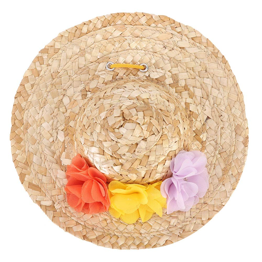 Sombrero De Paja Para Mascotas Gorro De Cachorro Con Flores De Colores